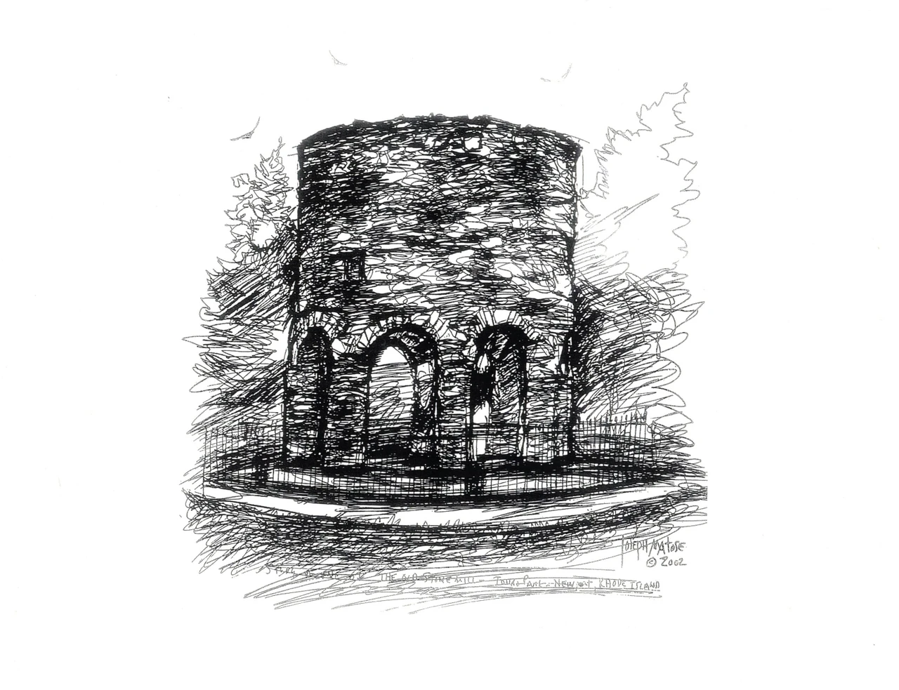 The Old Stone Mill Sketch by Joseph Matose 9" x 12"