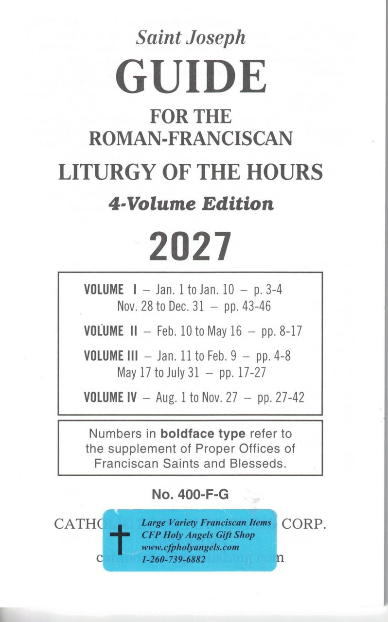 2027 Guide to the Roman Franciscan Standard Print Liturgy of the Hours First Edition by Catholic Book 400/FG