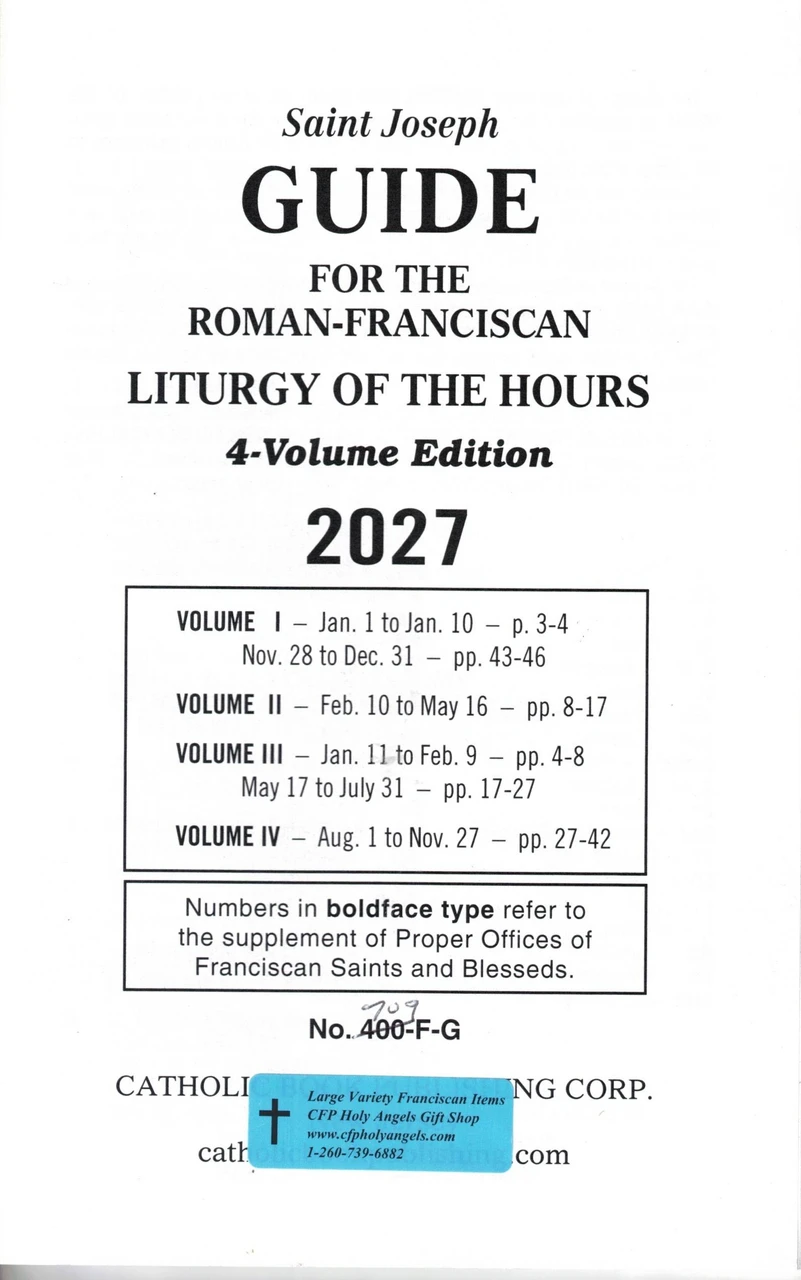  2027 LARGE PRINT Guide to the First Edition Roman Franciscan Liturgy of the Hours 4 Volume by Catholic Book 709/F-G 