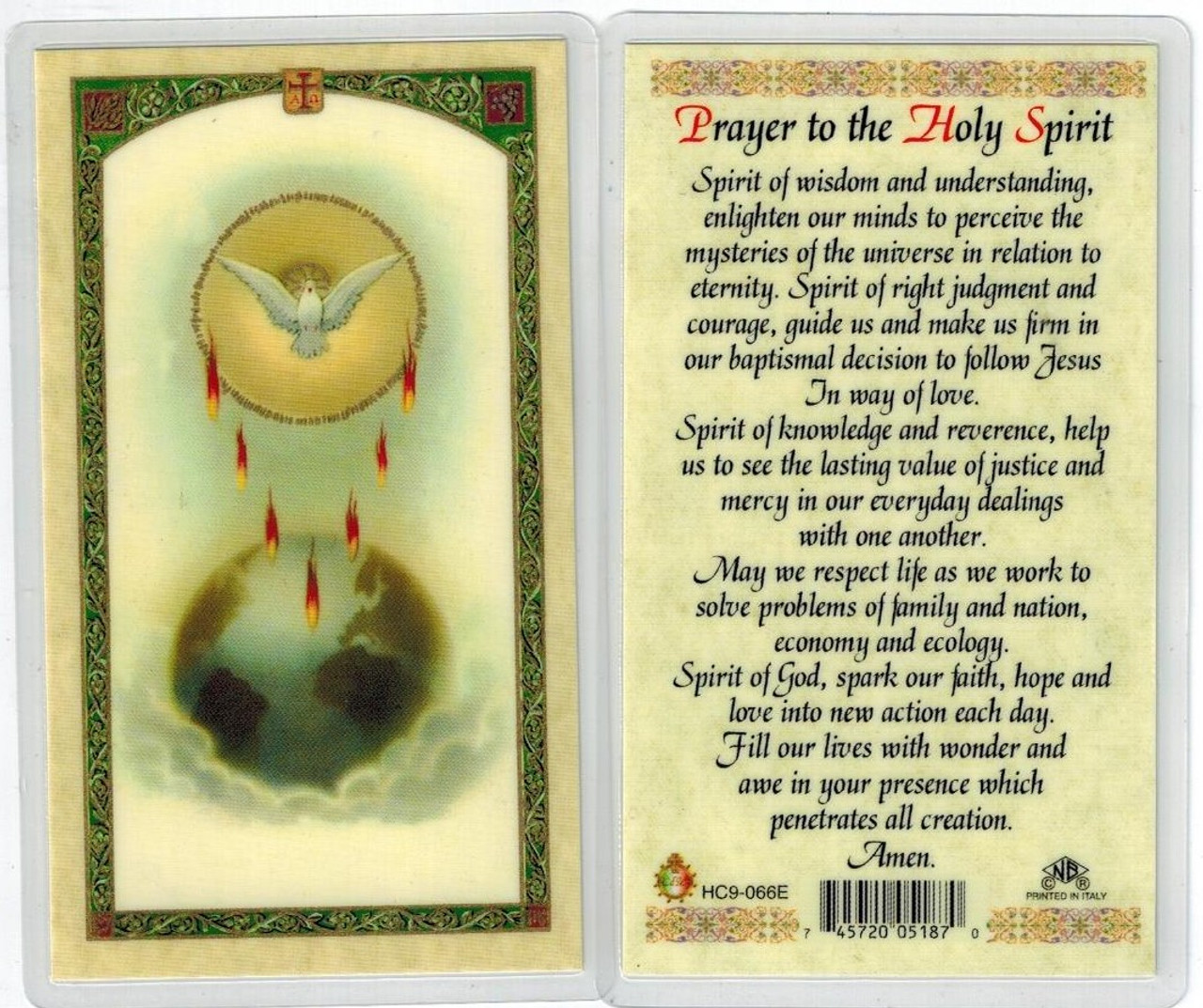 prayer to the Holy Spirit, Laminated prayer card