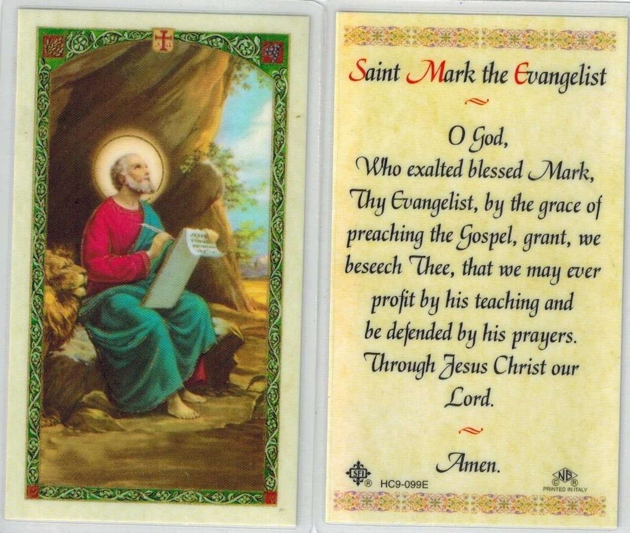 St. Mark the evangelist, laminated prayer card