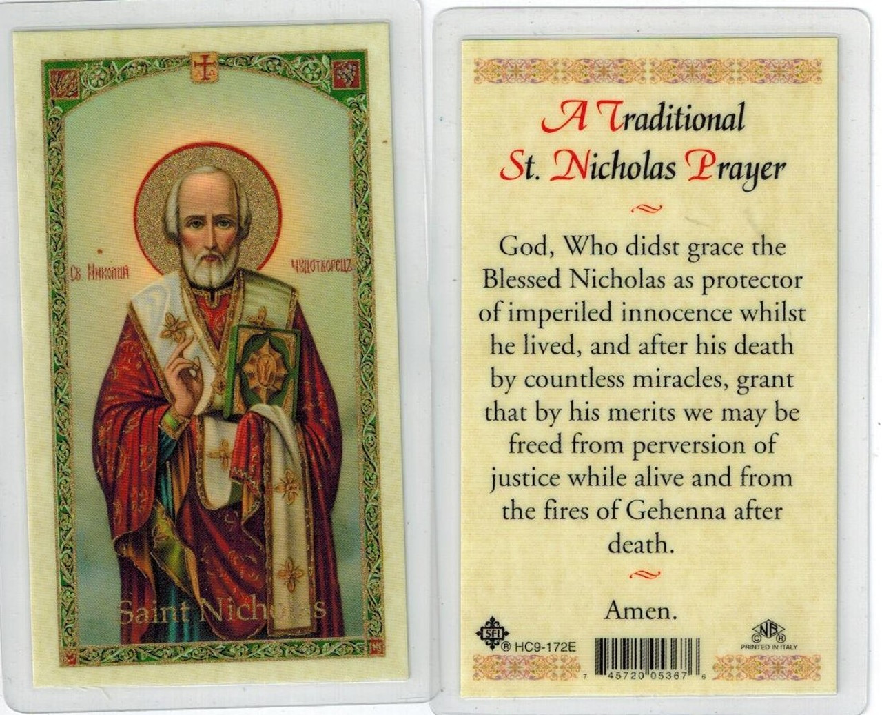A Traditional St Nicholas Prayer Laminated Prayer Card