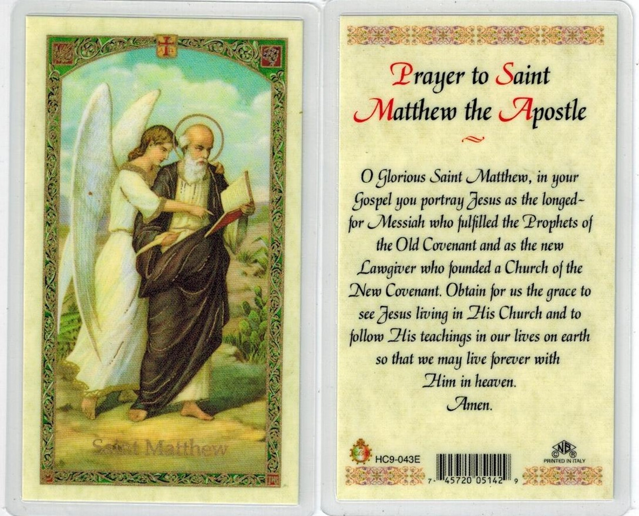 prayer to St. Matthew the Apostle, laminated prayer card