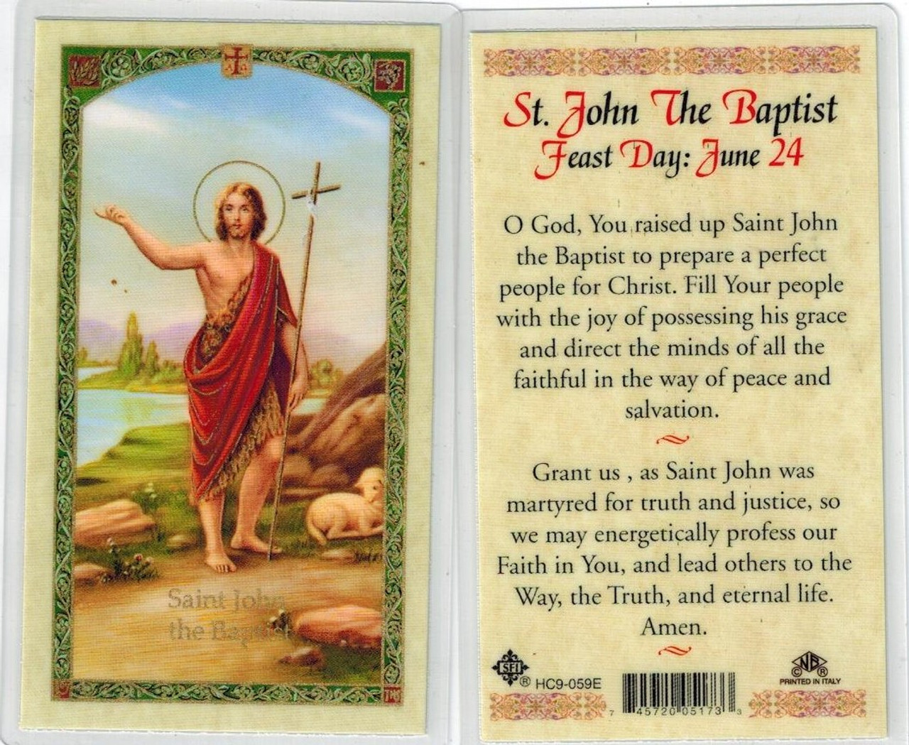 St. John the Baptist, laminated prayer card