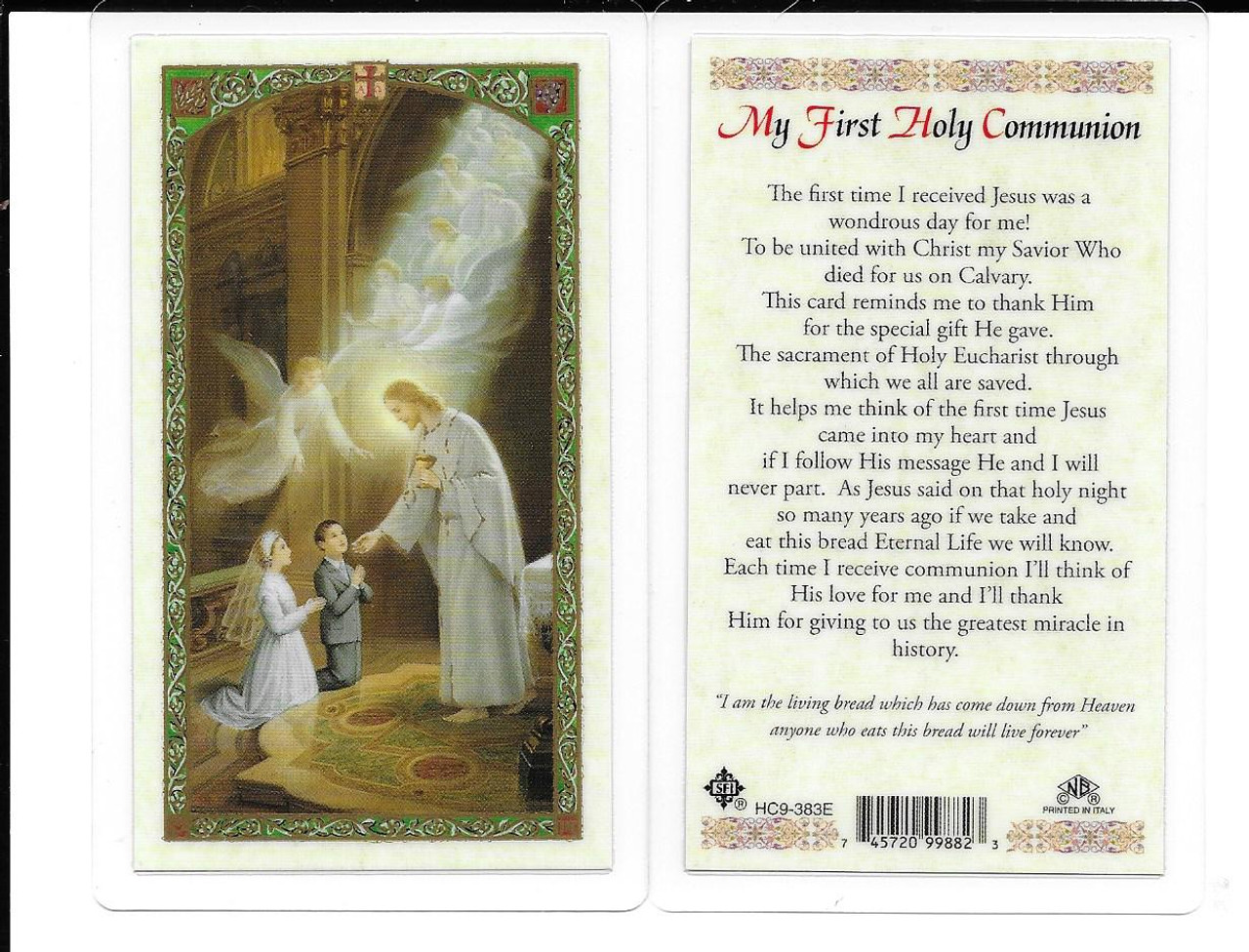 Laminated First Communion Prayer Card for Boys. In celebration of my First Communion. 