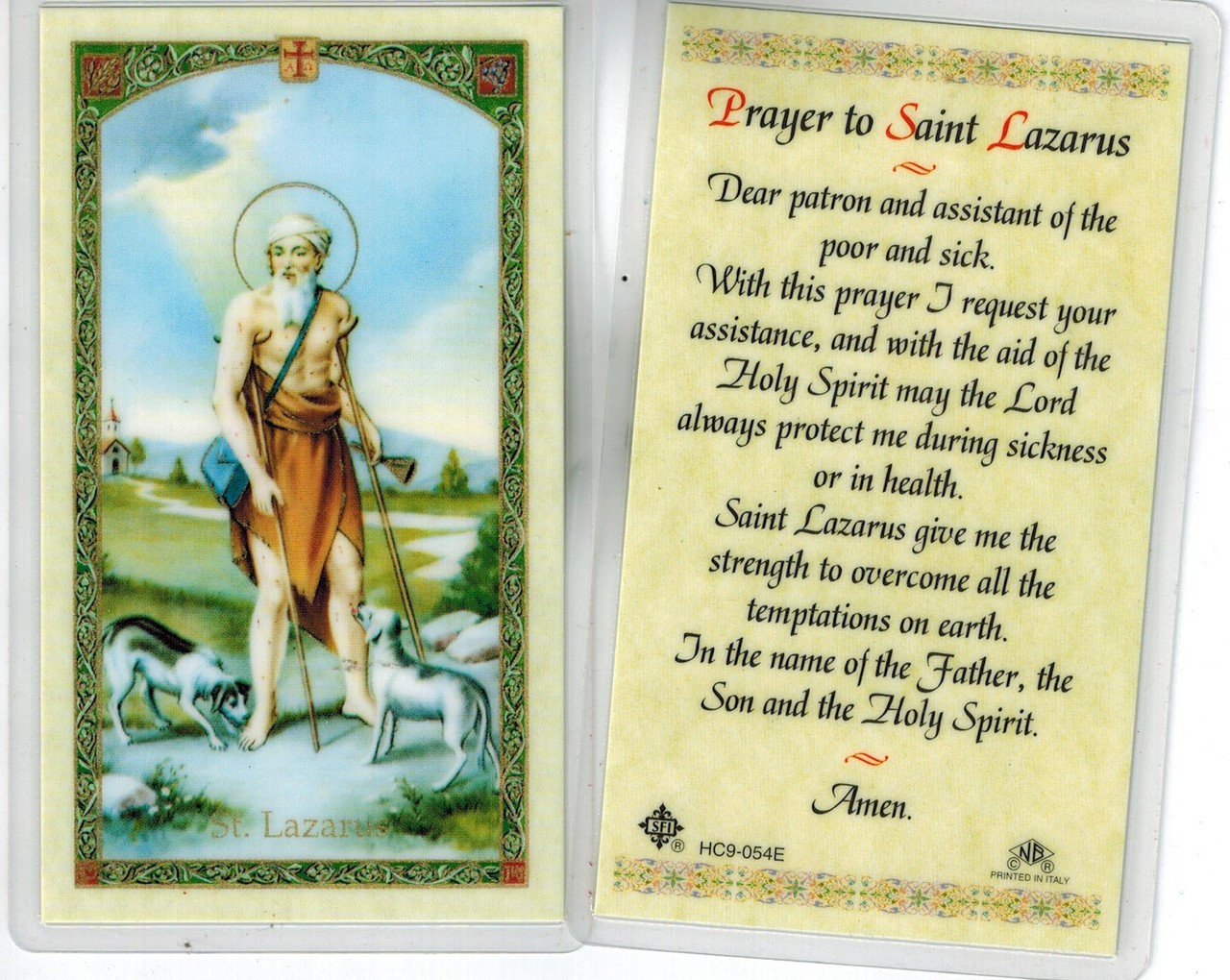 Laminated Prayer Card of Saint Lazarus.