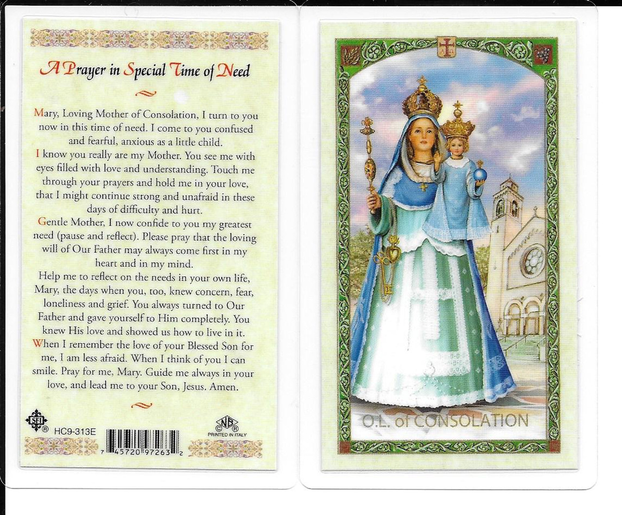 Laminated Prayer Card of Our Lady “A Prayer in Special Time of Need”.