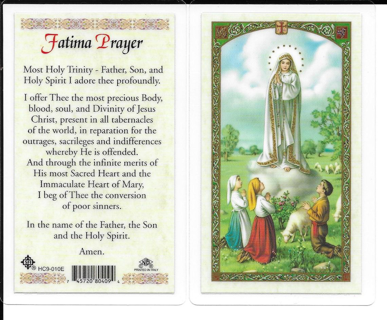 Laminated Our Lady Prayer Card “Fatima Prayer”.