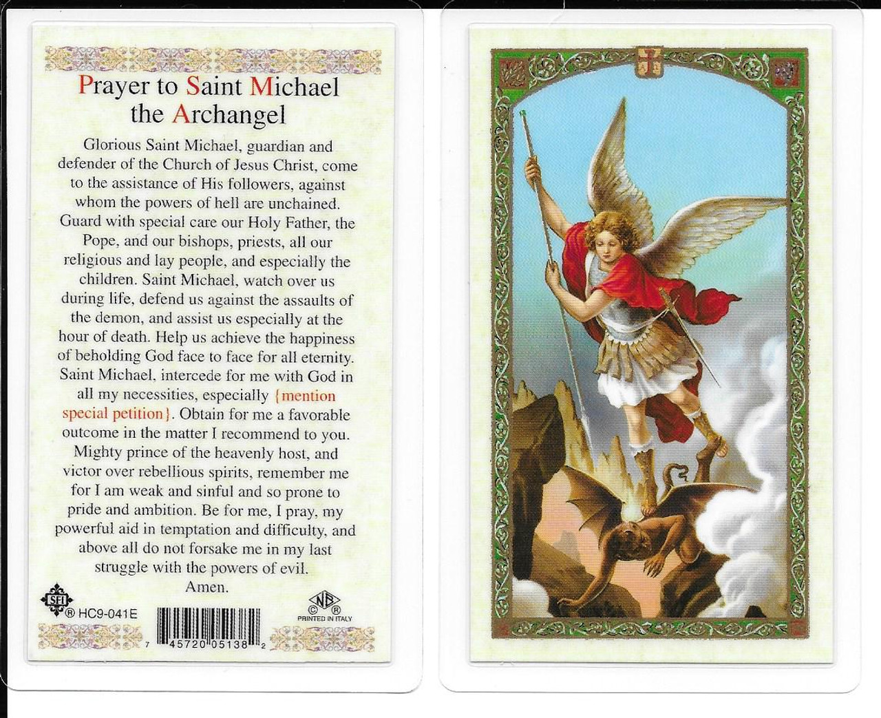 Laminated Prayer Card “Prayer to St. Michael the Archangel”.