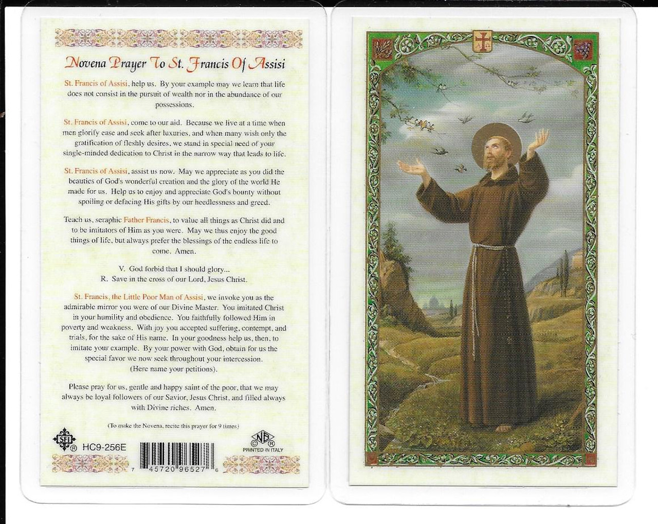 Laminated Novena Prayer Card “Prayer to St. Francis of Assisi”.