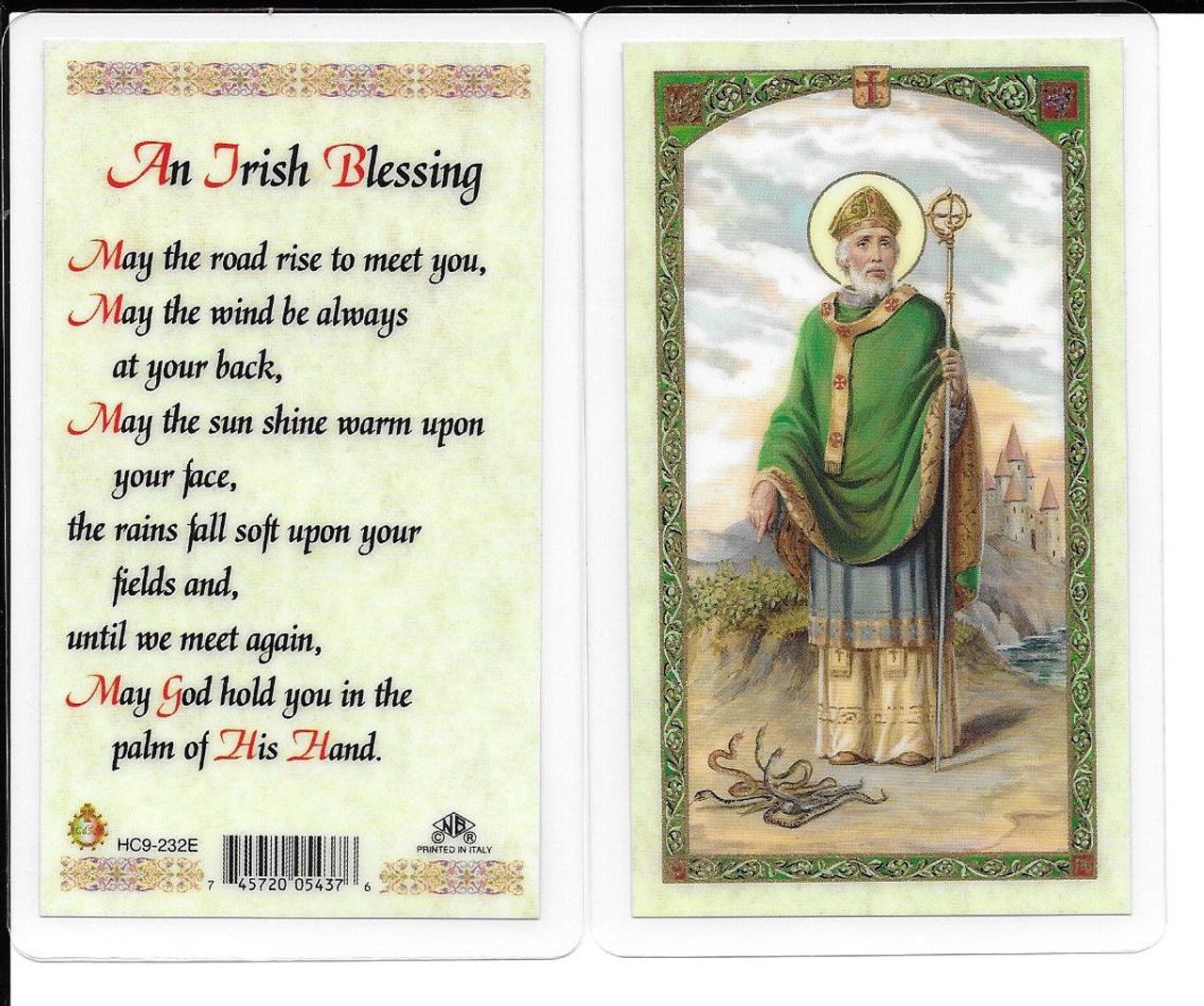 Laminated Prayer Card St. Patrick “An Irish Blessing”.