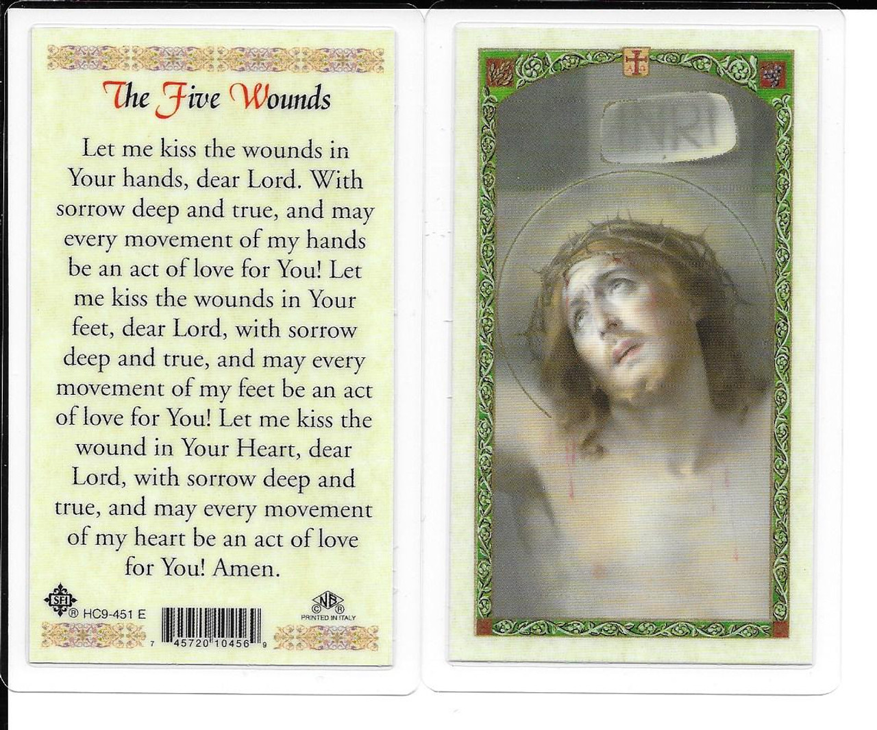 Laminated Prayer Card “The Five Wounds”.