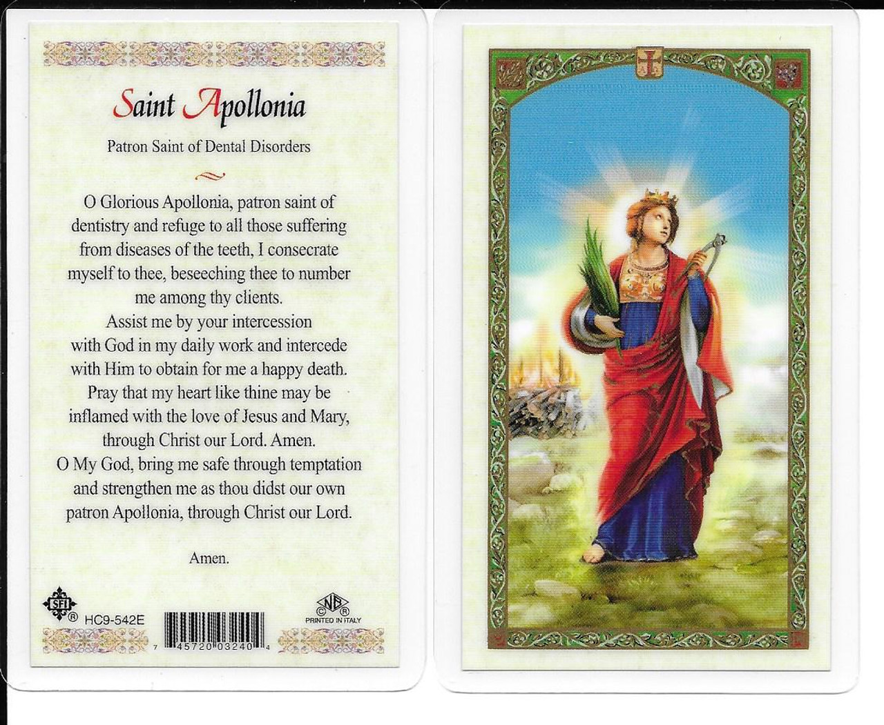Laminated Prayer Card to Saint Apollonian 