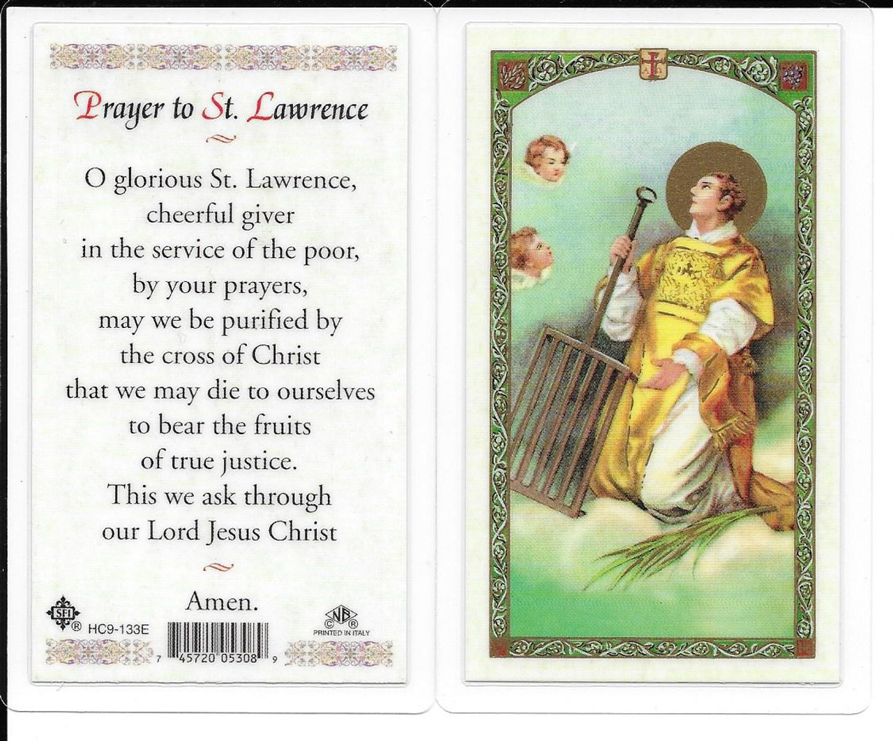 Laminated Prayer Card to Saint Lawrence 