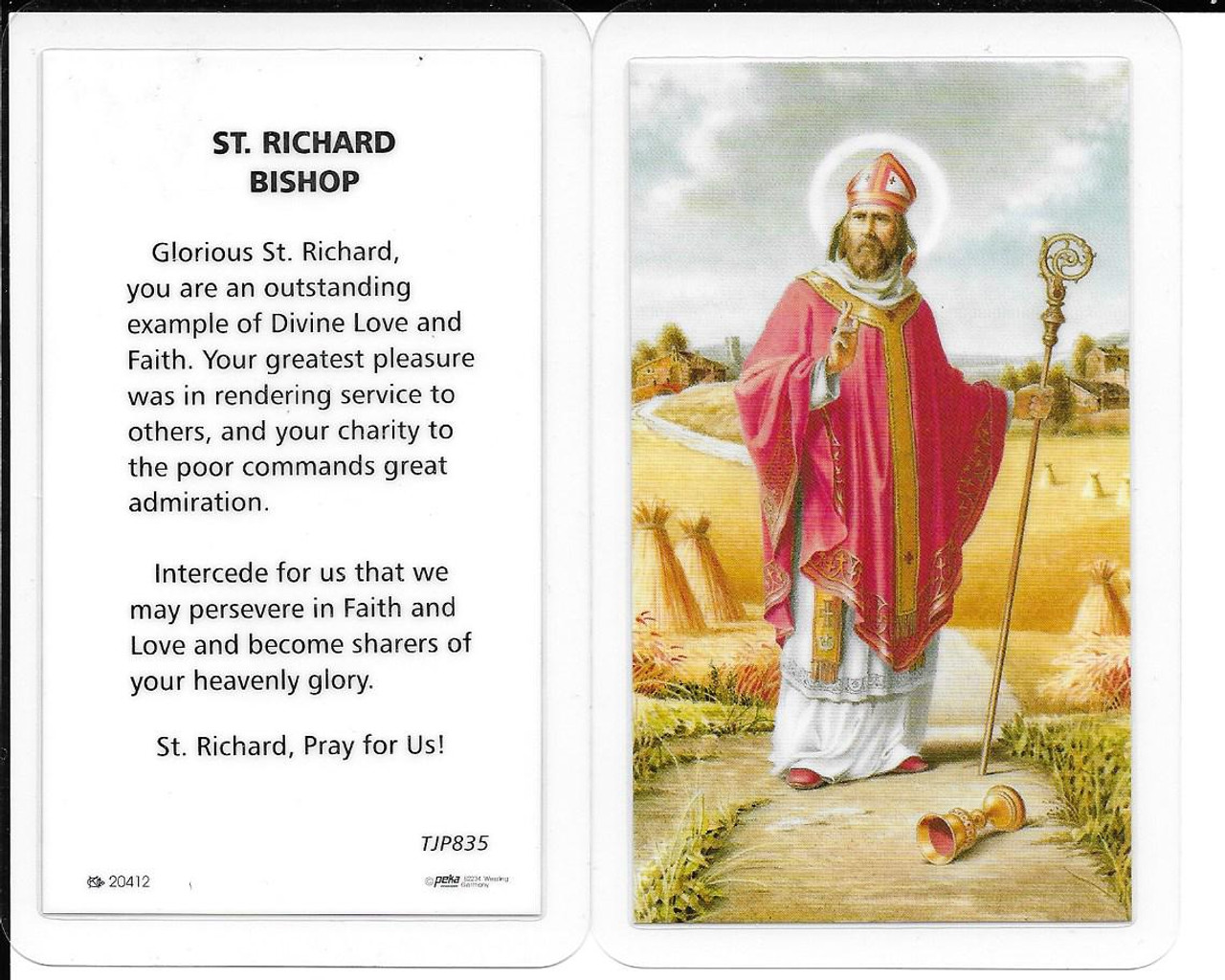 Laminated Prayer Card Prayer to Saint Richard Bishop 