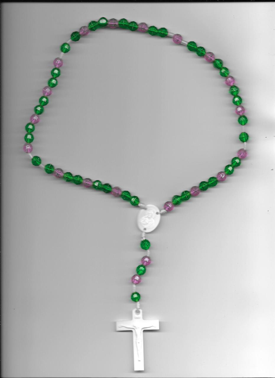 Green and Shocking Pink Crystal Rosary