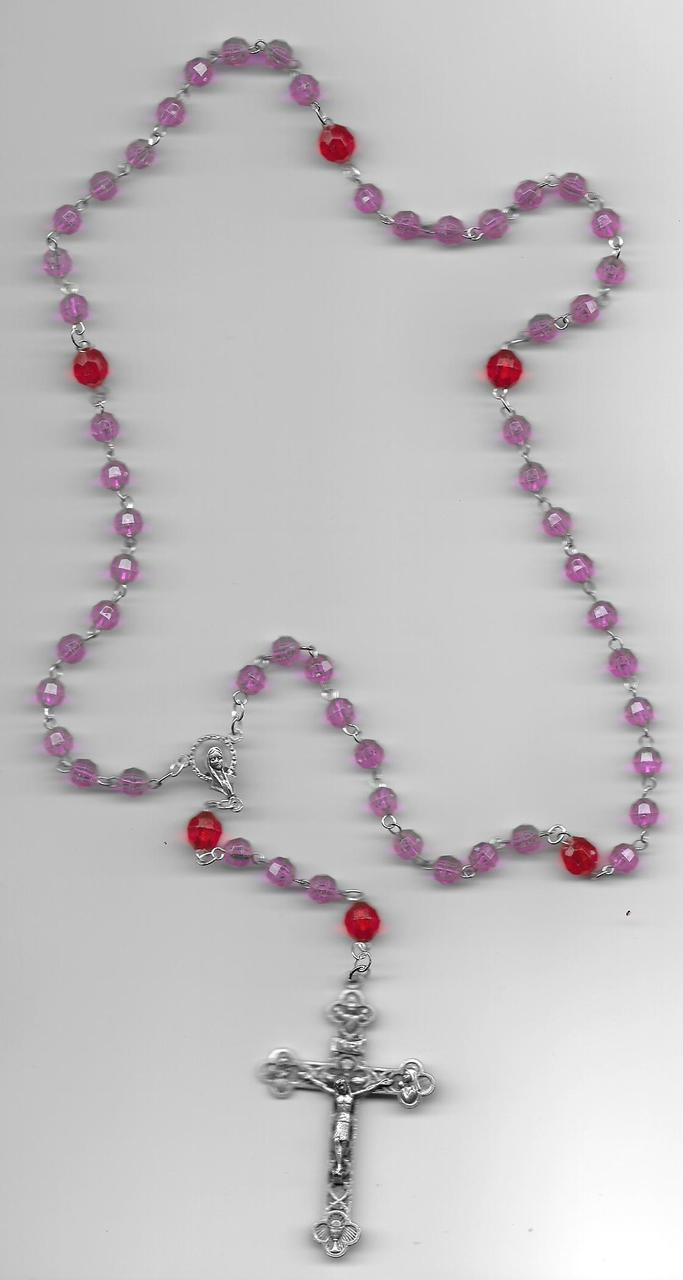 Light Pink Decade, Orange Red Shade Our Father Crystal Bead Chain Link Rosary
