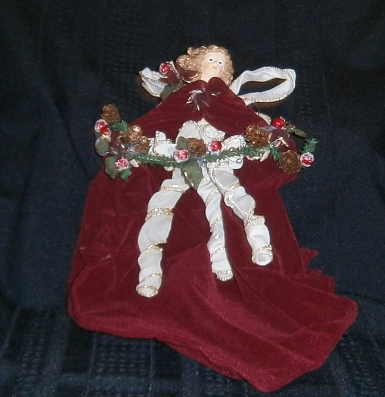 Burgundy Velvet Angel Ornament with Pine Garland