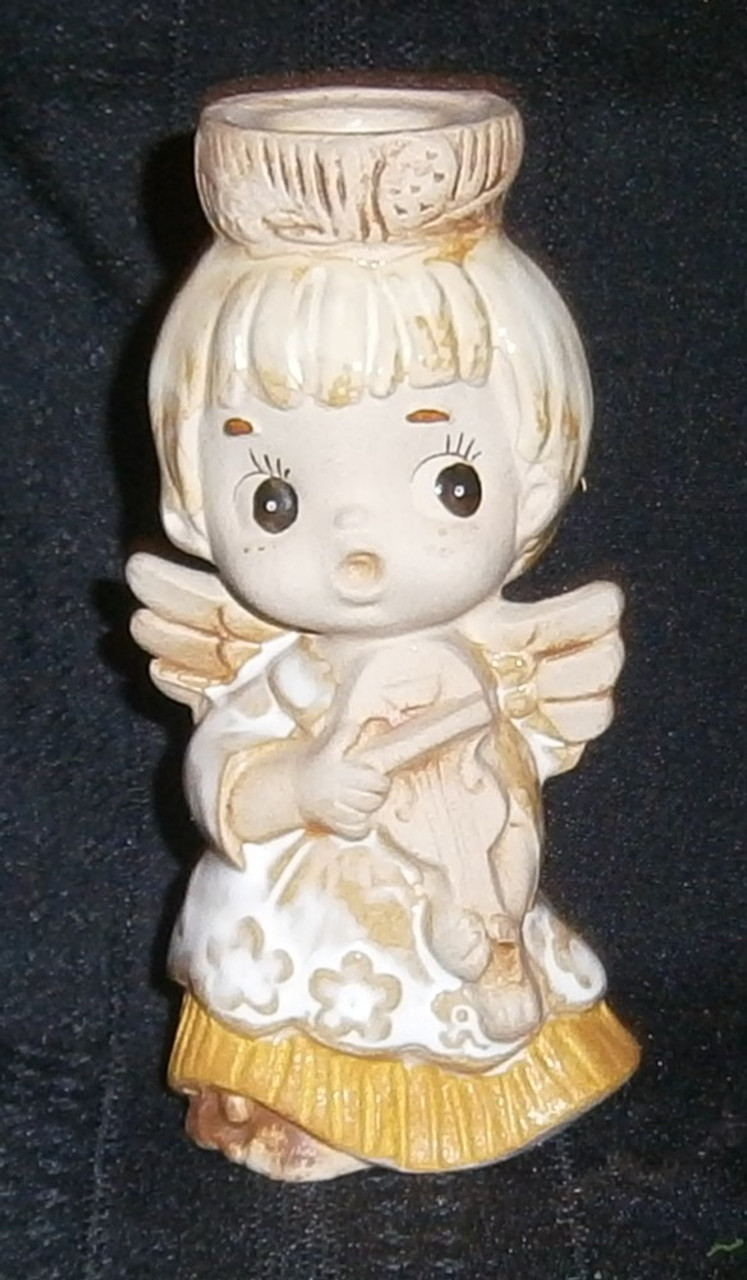 Violin playing cherub angel candle holder