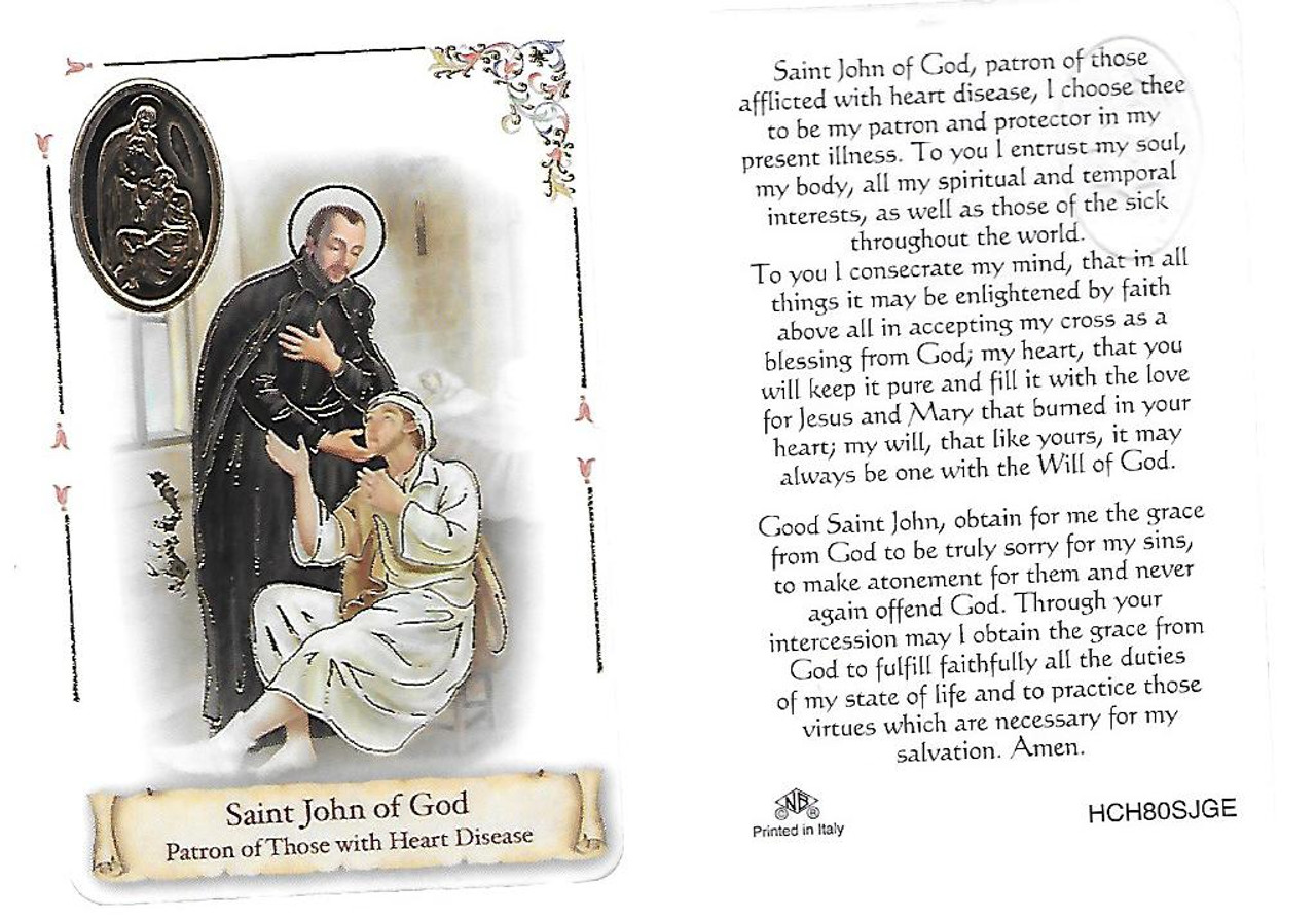 Saint John Of God Laminated Medal Prayer Card-Patron of Those with Heart Disease