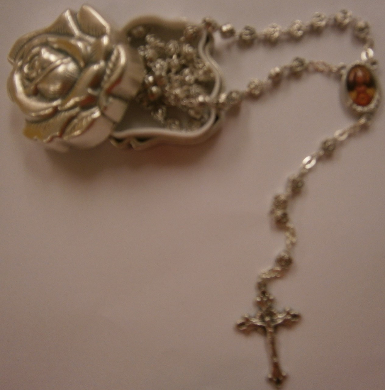 Silver Oxidized Rosebud Rosary