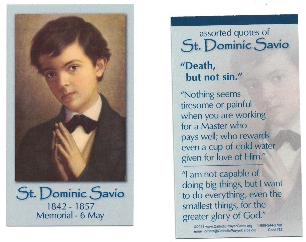Saint Dominic Savio Prayer Card
