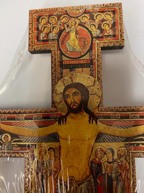 San Damiano Wall Crucifix Gold Accents 9.75 Inches Imported from Italy