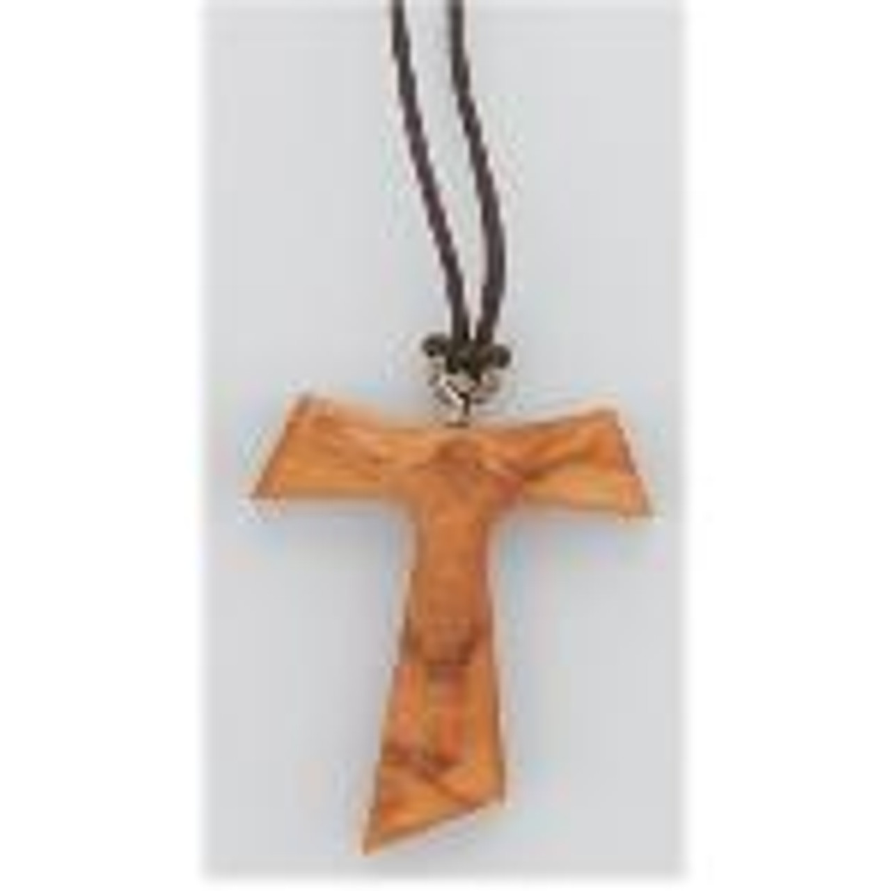 Wooden Tau with Embossed Jesus Pendant