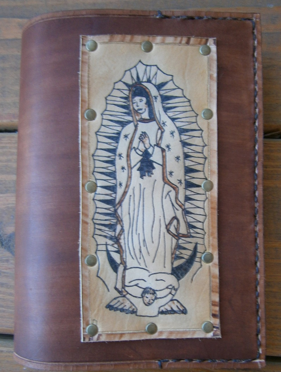 Our Lady of Guadalupe handcrafted leather breviary cover