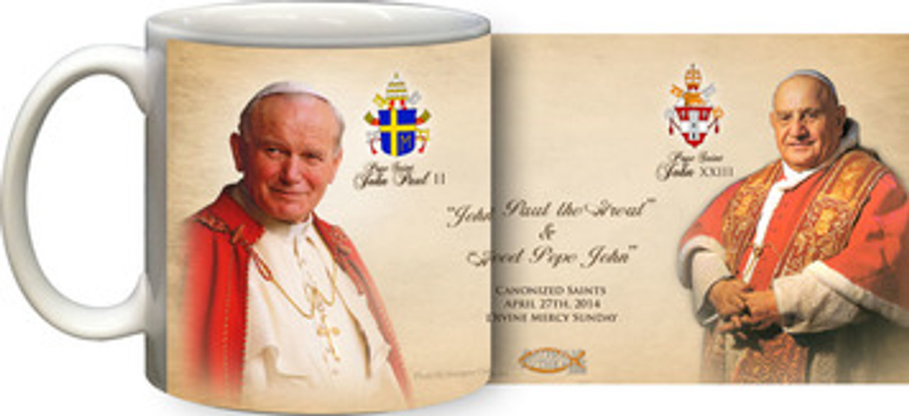 Pope John Paul II & John XXIII Sainthood Portraits Commemorative Mug