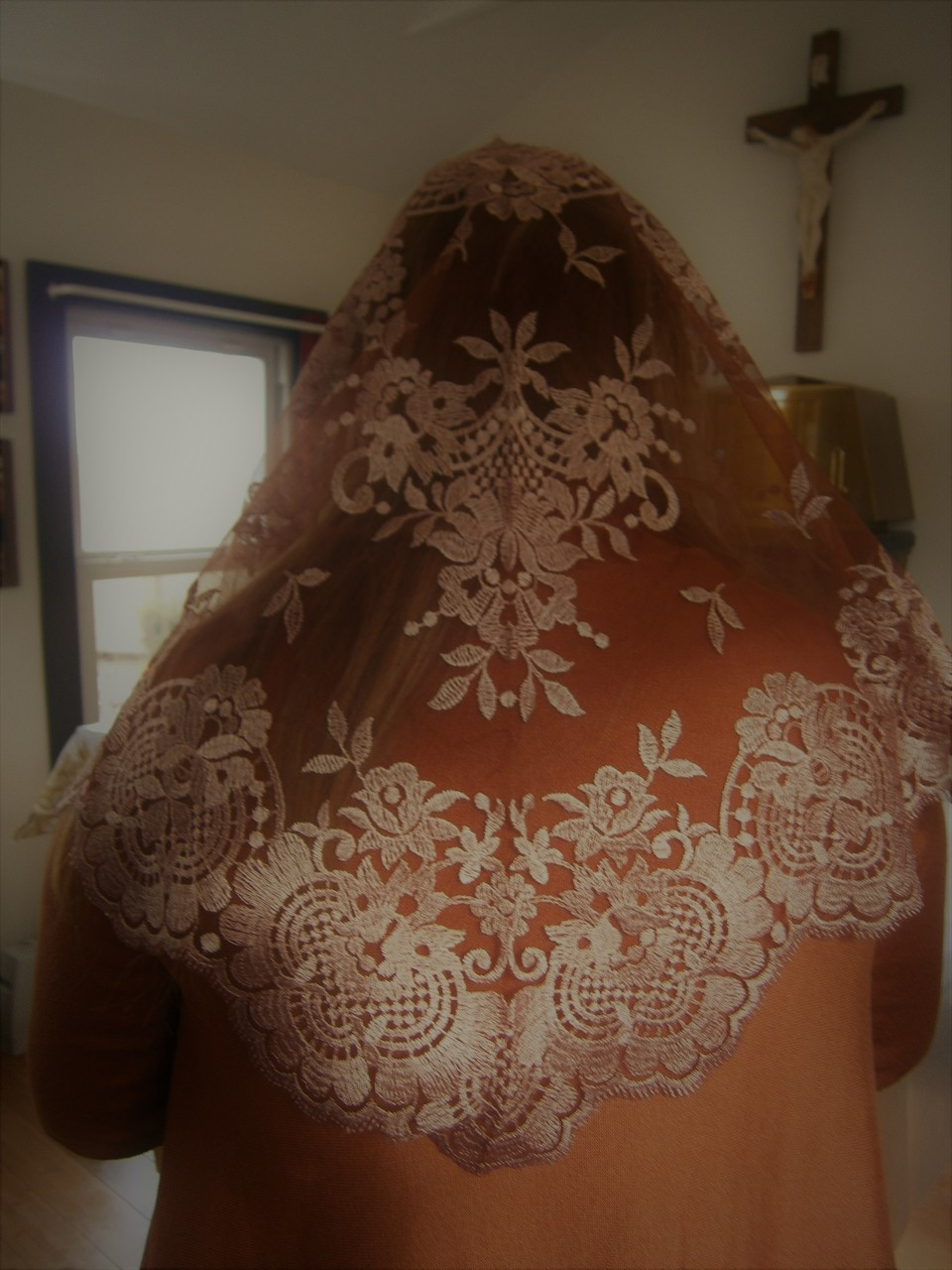 Chocolate Spanish Lace Chapel Veil Mantilla