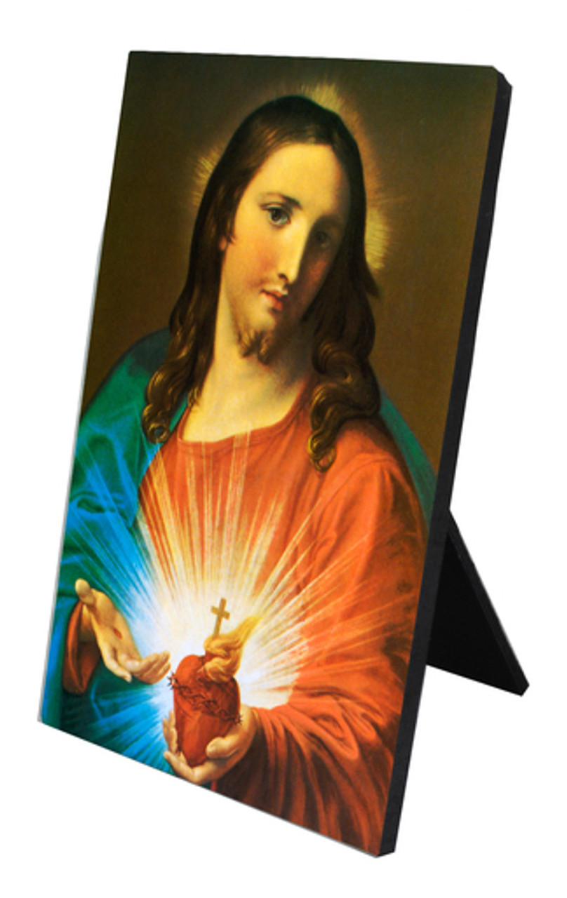 Sacred Heart Holding Heart Vertical Desk Plaque