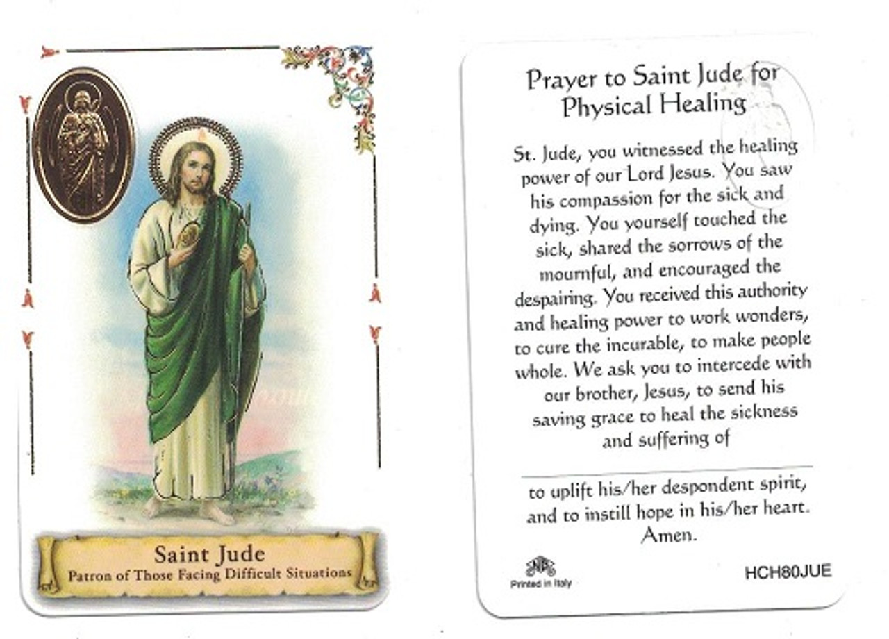 Prayer to Saint Jude For Physical Healing and Emotional and Spiritual Suffering Medal Prayer Card