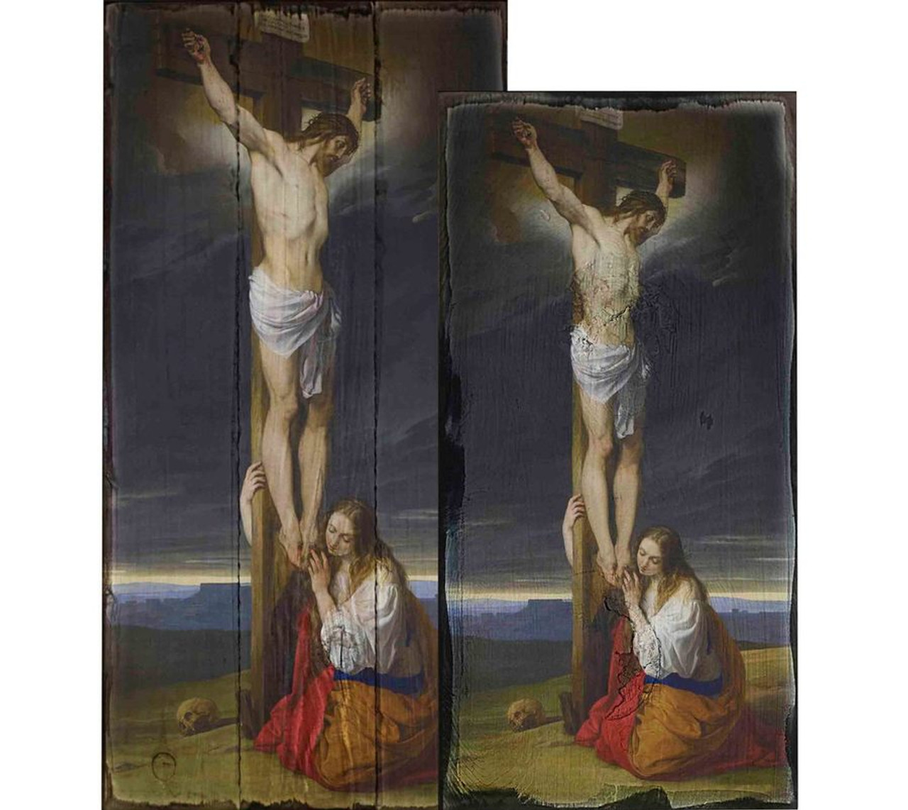 Crucifixion with Mary Magdalene Kneeling and Weeping by Francesco Hayez Rustic Wood Plaque