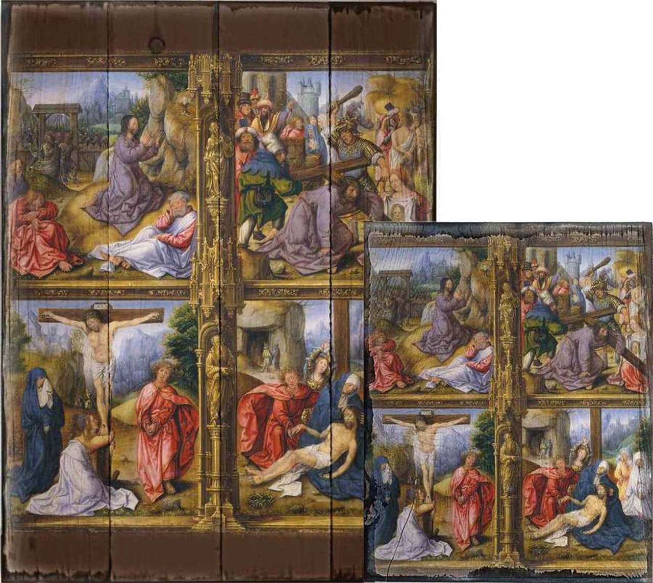 Four Scenes from the Passion by Follower of Bernard van Orley Rustic Wood Plaque