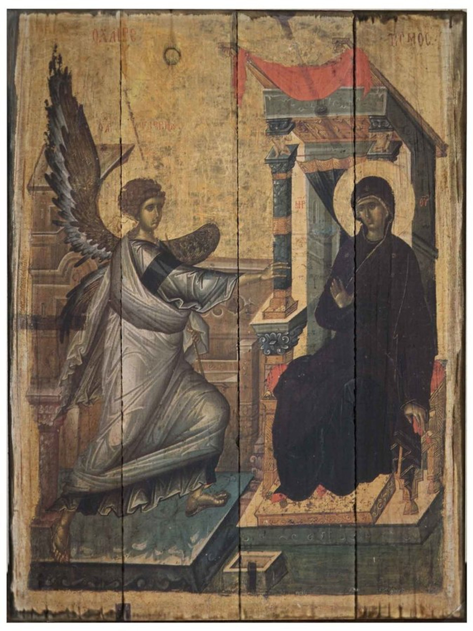 Annunciation Rustic Wood Byzantine Icon Plaque
