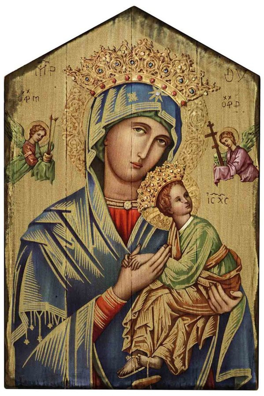 Our Lady of Perpetual Help (Gold) Rustic Wood Icon Plaque