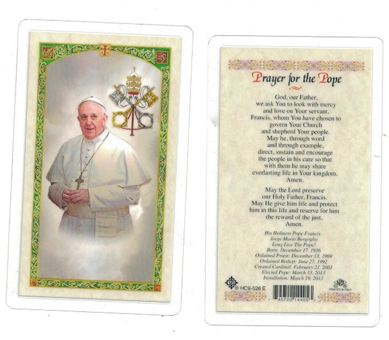 Prayer For The Pope Laminated Prayer Card