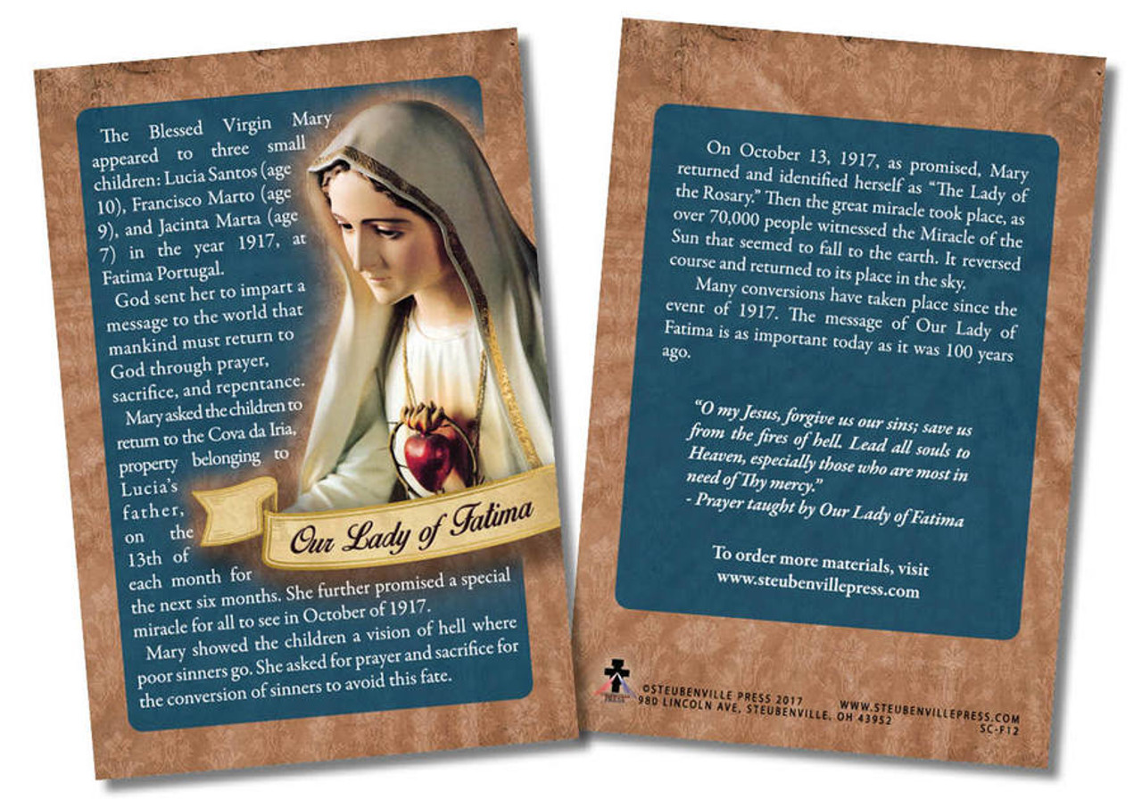 100 Year Anniversary Our Lady of Fatima Faith Explained Card - Pack of 50