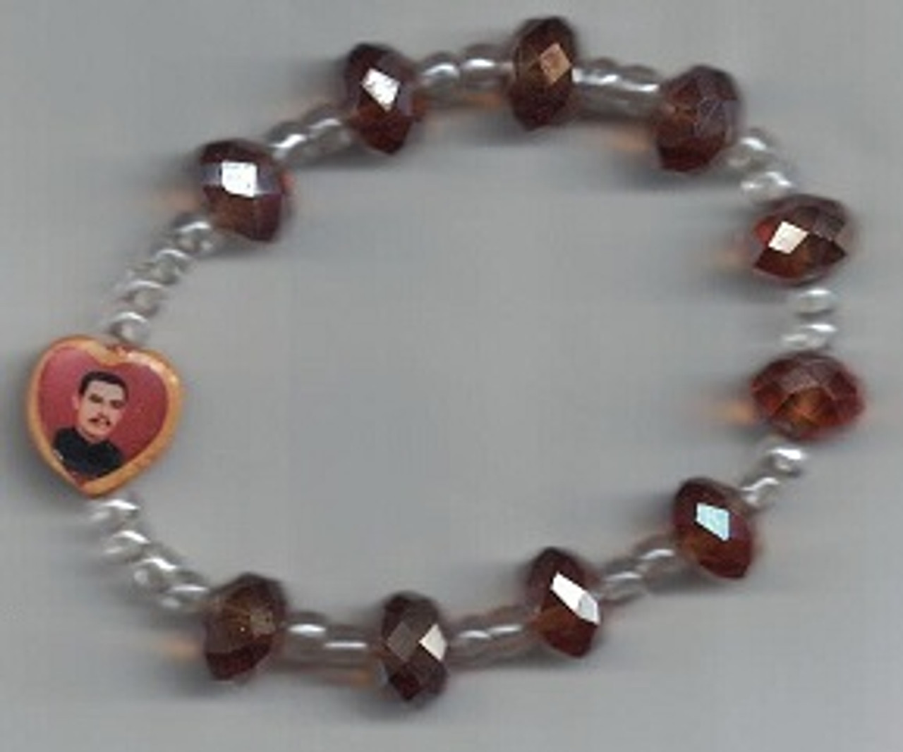 Plastic bead and elastic cord bracelet with Divine Mercy image