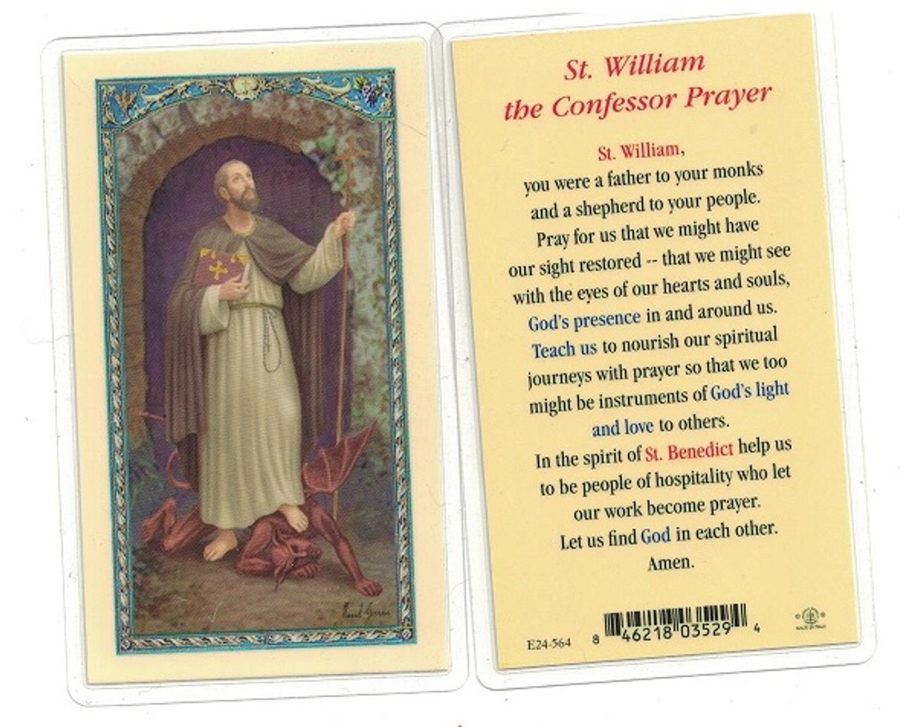 St. William The Confessor Laminated Prayer Card