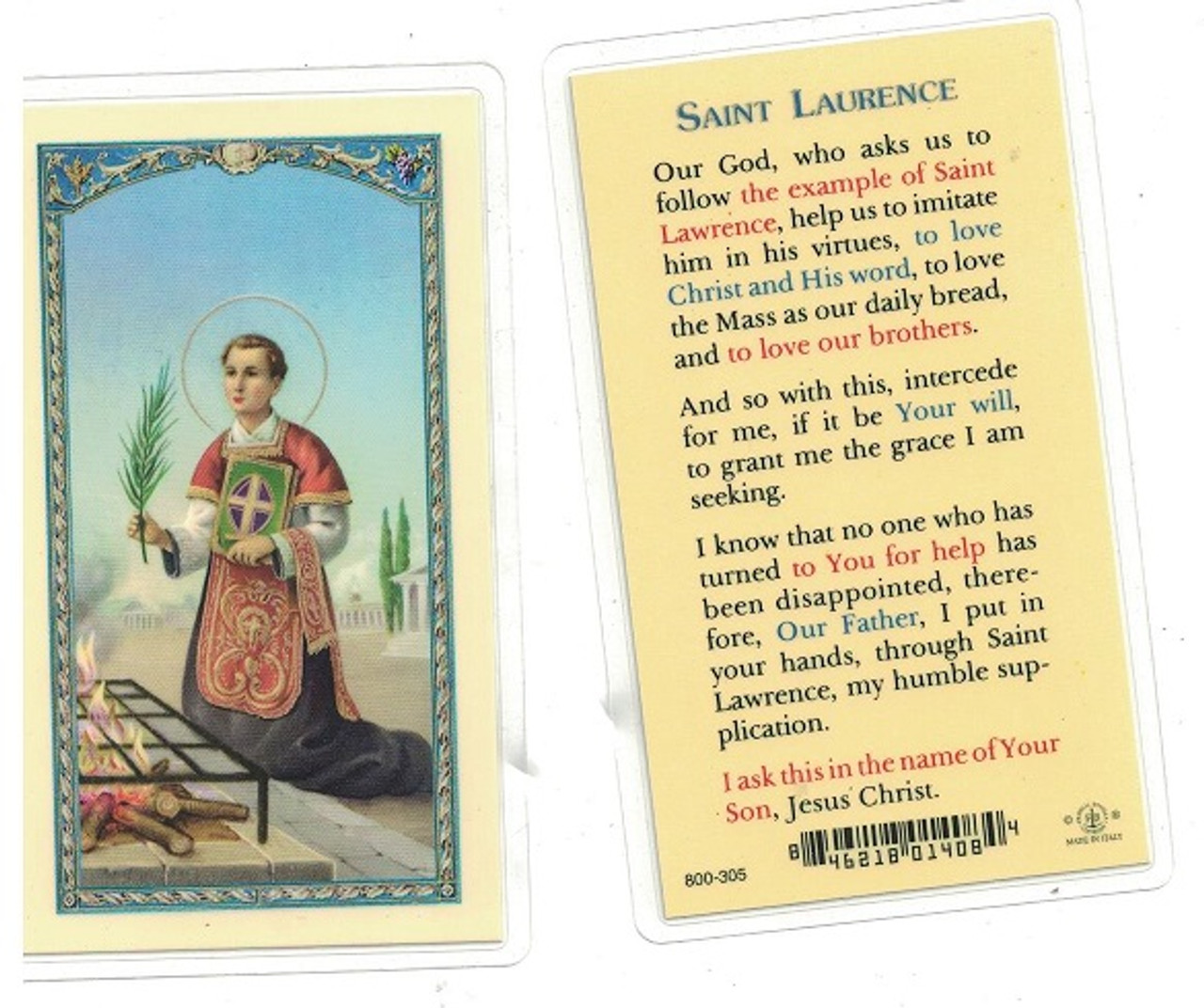 St. Laurence Laminated Prayer Card