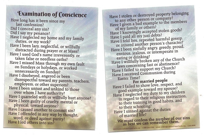 Examination of conscience prayer card