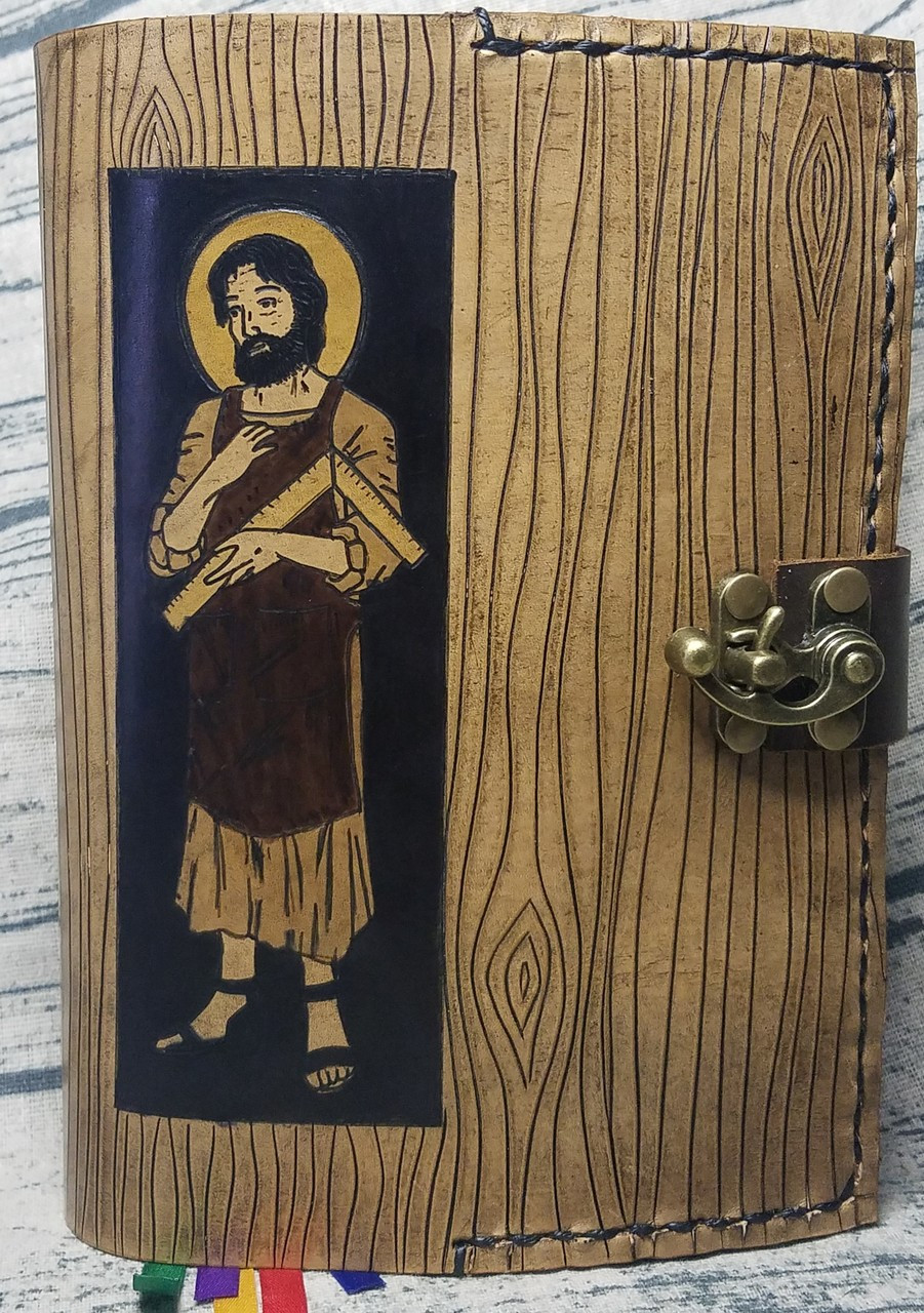 Saint Joseph Hand Crafted Leather Breviary Cover in Pine Look Finish