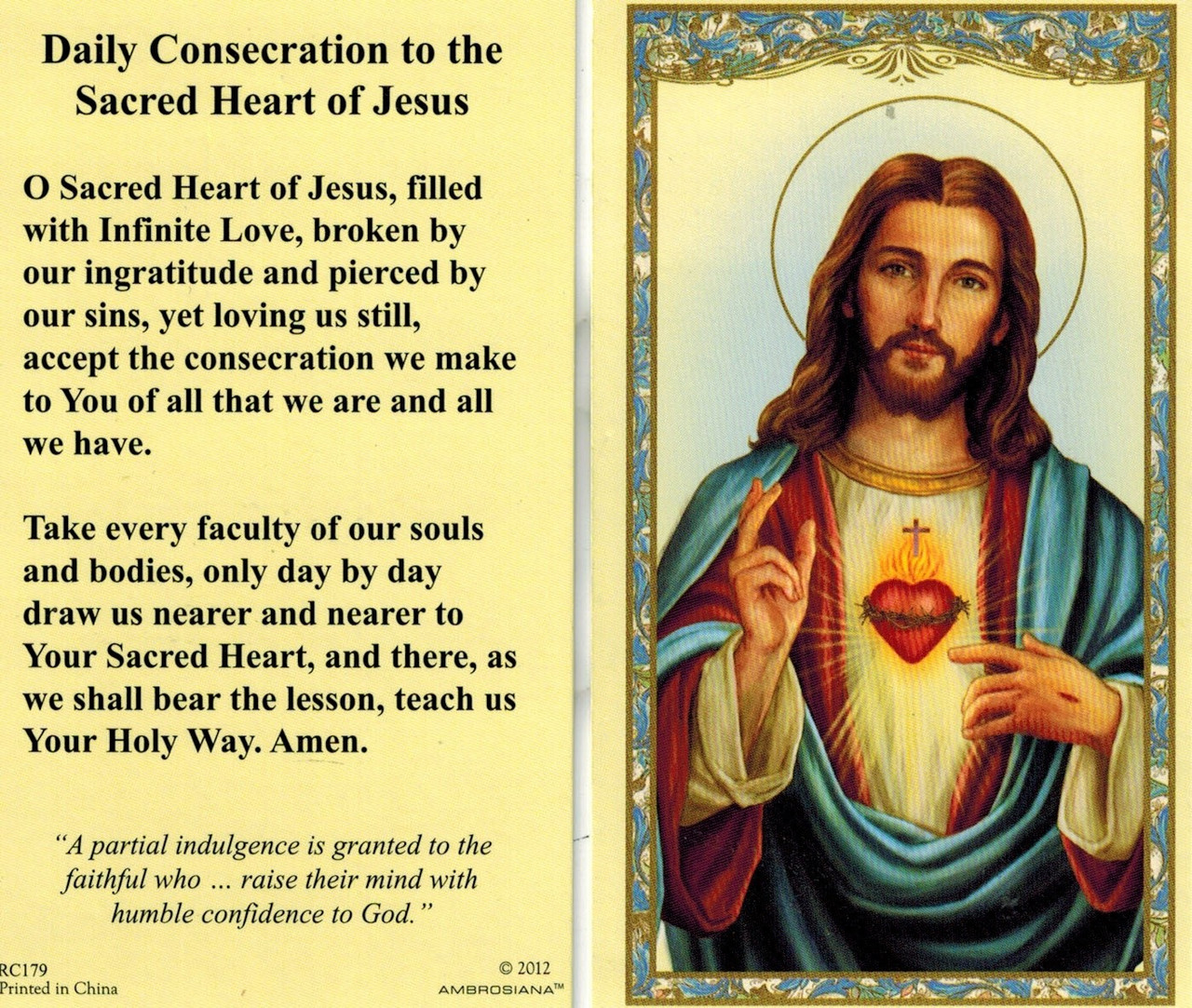 Daily Consecration to the Sacred Heart of Jesus Prayer Card