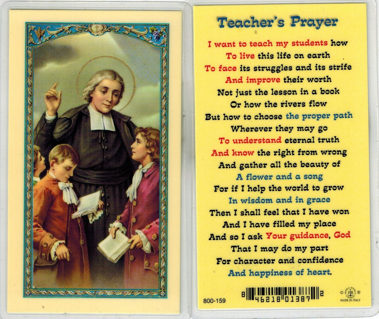 Teacher's Prayer Laminated Card