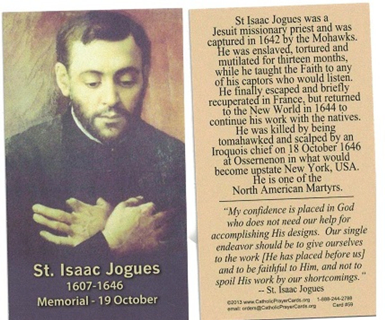 St. Isaac Jogues Prayer Card