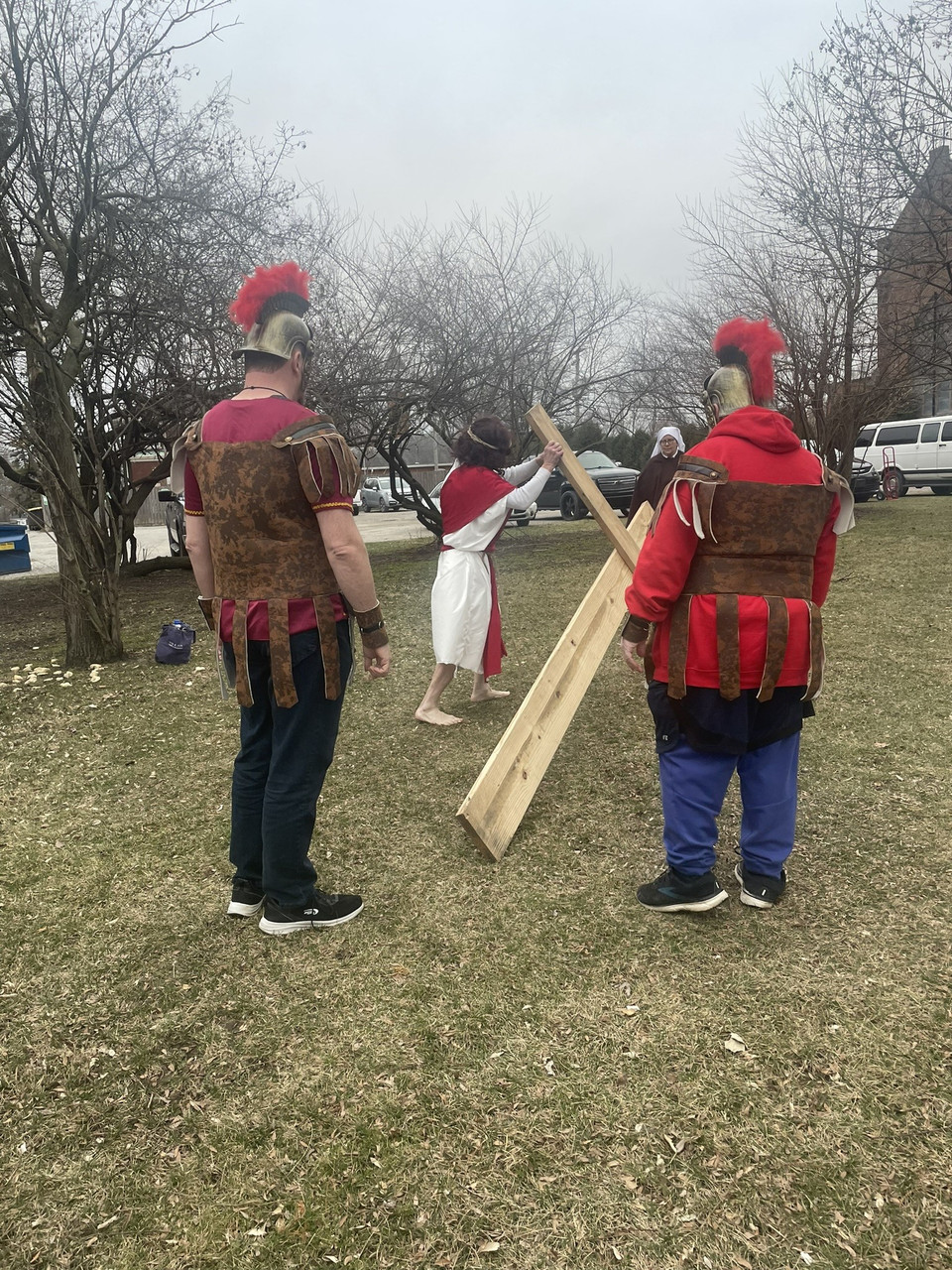 Men and Women for Vita Dei Houses Perform Outdoor Living Stations of the Cross during Lent