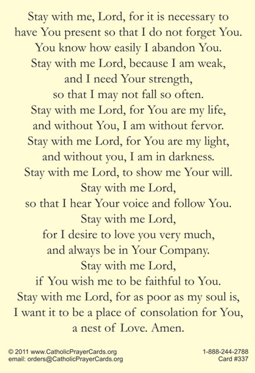 Stay with me Lord Prayer After Communion HC9-463E.ZZ Padre Pio Laminated Prayer Cards Pack of 25 