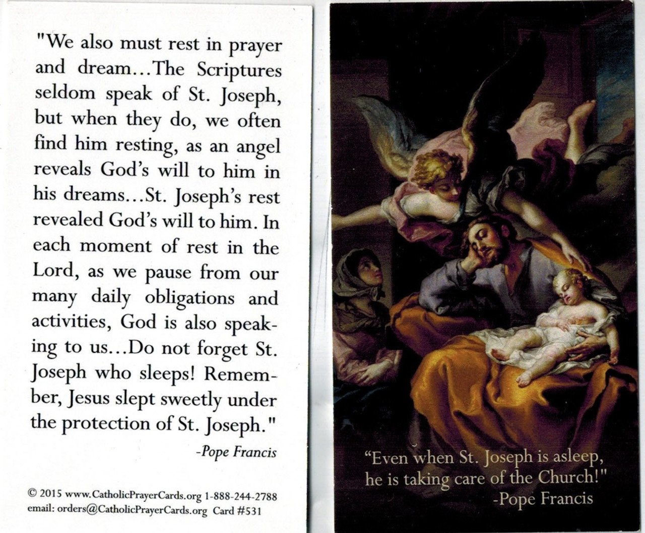 Sleeping Joseph Prayer Card with Quotes by Pope Francis